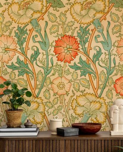 oranje en groen vintage bloemenbehang oranje en groen vintage bloemenbehang