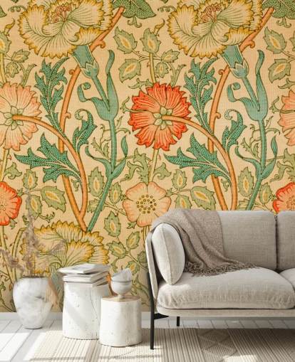 orange and green vintage floral wallpaper
