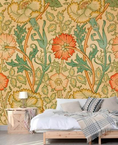 oransje og grønn vintage floral tapet