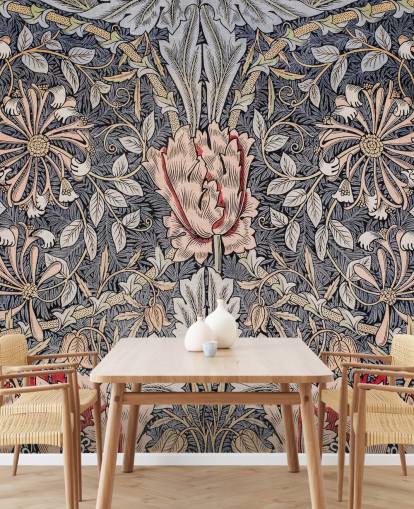 blue, pink and red vintage floral wallpaper