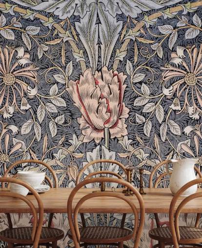 blue, pink and red vintage floral wallpaper