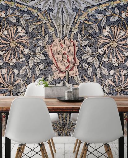 blue, pink and red vintage floral wallpaper