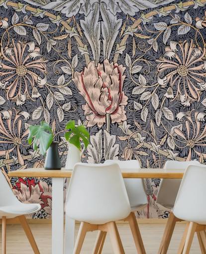 blue, pink and red vintage floral wallpaper