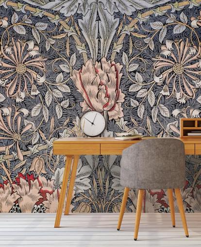 blue, pink and red vintage floral wallpaper