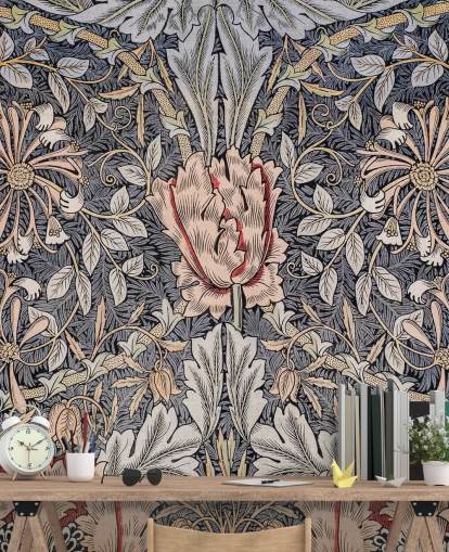 blå, rosa og rød vintage floral tapet