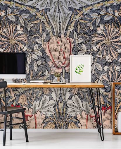 blue, pink and red vintage floral wallpaper