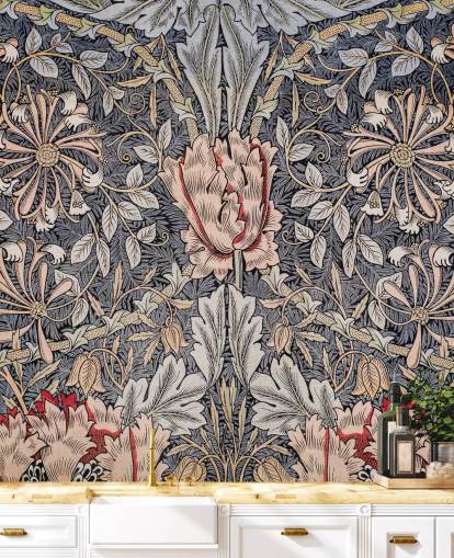 blue, pink and red vintage floral wallpaper