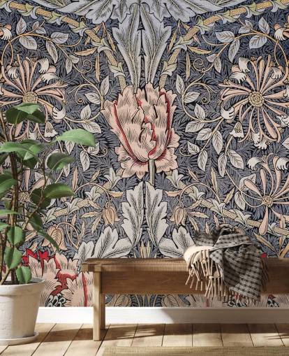 blå, rosa og rød vintage floral tapet blå, rosa og rød vintage floral tapet