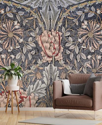 blå, rosa og rød vintage floral tapet blå, rosa og rød vintage floral tapet