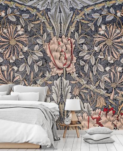 blue, pink and red vintage floral wallpaper