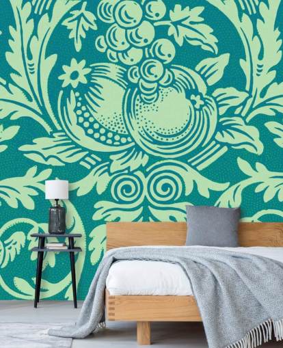 papel pintado con estampado vintage verde azulado y verde menta