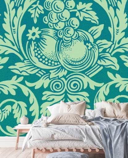 papier peint à motif vintage bleu sarcelle et vert menthe