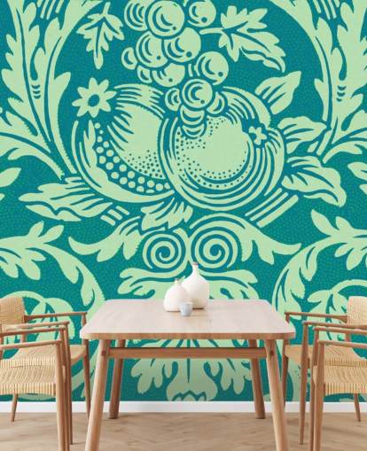 teal and mint green vintage pattern wallpaper