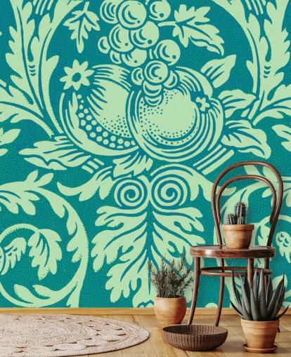 papel de parede padrão vintage verde-azulado e menta papel de parede padrão vintage verde-azulado e menta