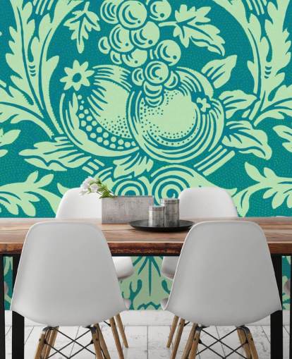 papel pintado con estampado vintage verde azulado y verde menta