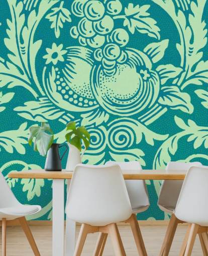 papel pintado con estampado vintage verde azulado y verde menta