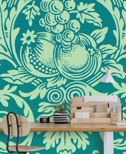 papel pintado con estampado vintage verde azulado y verde menta