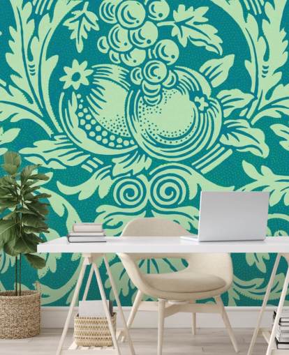 teal and mint green vintage pattern wallpaper