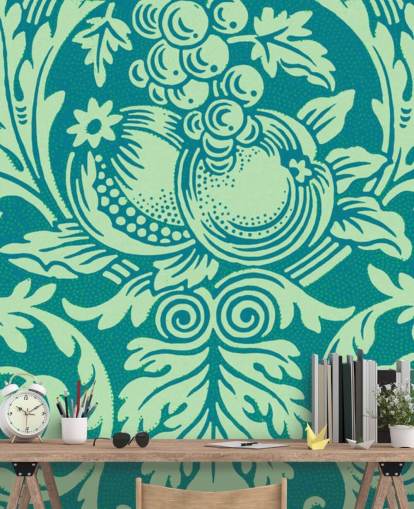 papel de parede padrão vintage verde-azulado e menta