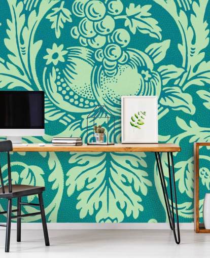 papel de parede padrão vintage verde-azulado e menta