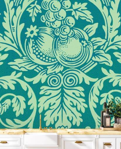 papier peint à motif vintage bleu sarcelle et vert menthe