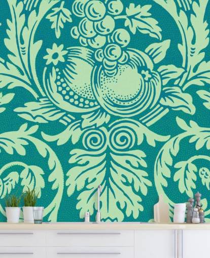 papel pintado con estampado vintage verde azulado y verde menta