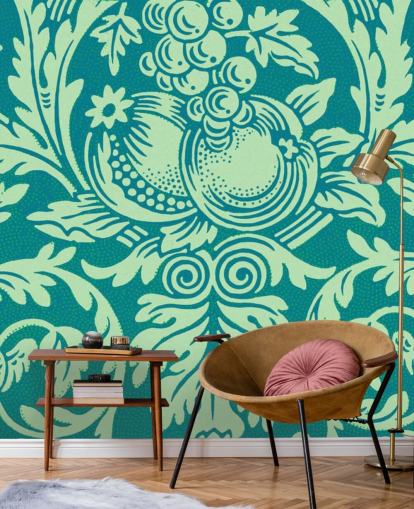 papel pintado con estampado vintage verde azulado y verde menta
