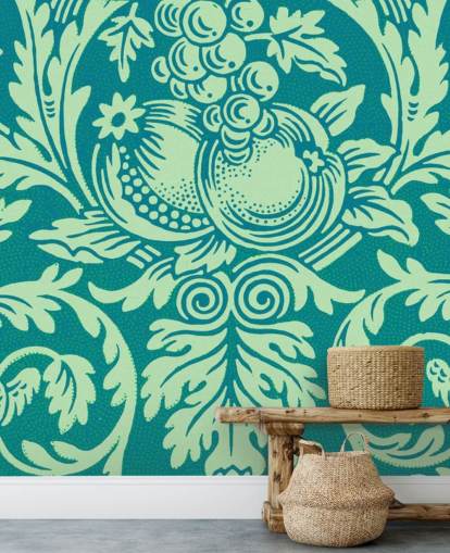 blågrøn og mintgrøn vintage mønster tapet