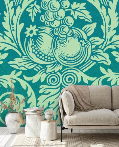 teal and mint green vintage pattern wallpaper
