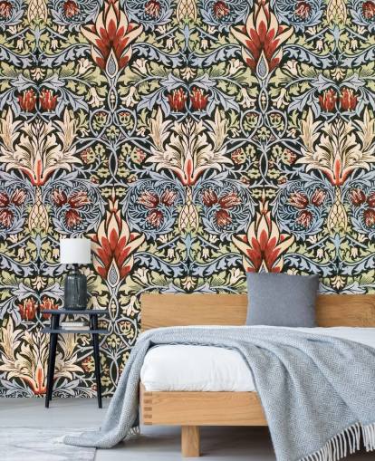 blue, green, red dark floral wallpaper