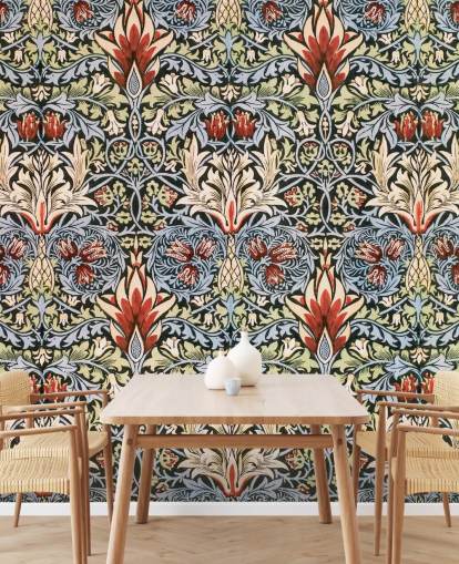 blue, green, red dark floral wallpaper