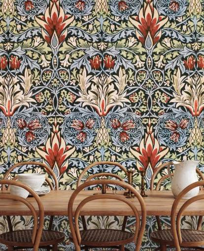 blue, green, red dark floral wallpaper