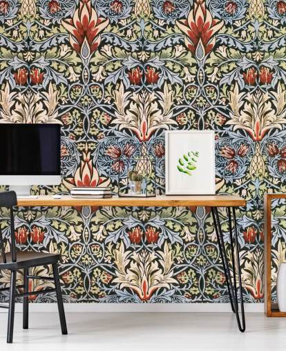 blue, green, red dark floral wallpaper