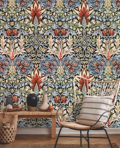 blue, green, red dark floral wallpaper