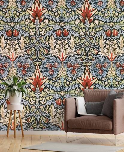 blå, grønn, rød mørk floral tapet