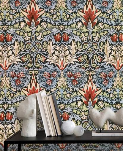 blue, green, red dark floral wallpaper