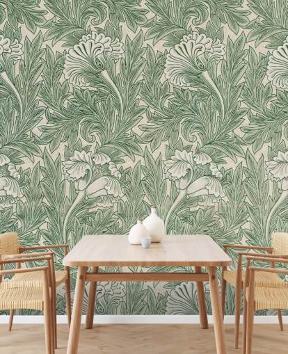 papier peint à fleurs victoriennes blanc et vert