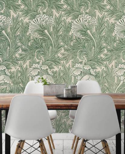 wit en groen victoriaans bloemenbehang