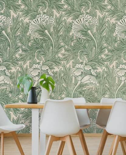 weiße und grüne viktorianische Blumentapete