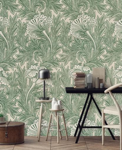 papier peint à fleurs victoriennes blanc et vert