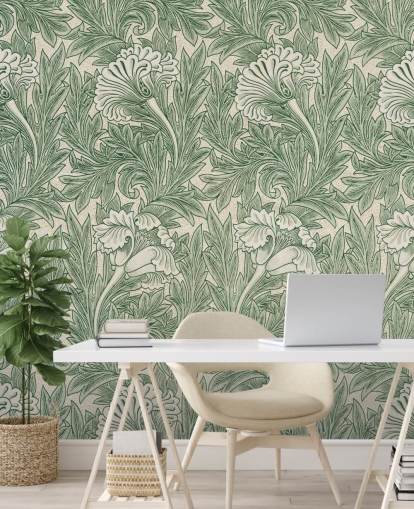 wit en groen victoriaans bloemenbehang