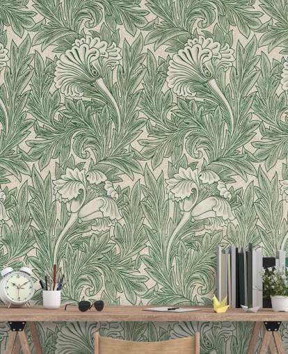 white and green victorian floral wallpaper