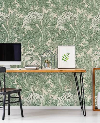 wit en groen victoriaans bloemenbehang