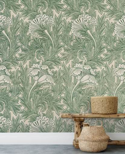 wit en groen victoriaans bloemenbehang