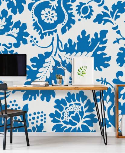 blauw en wit bloemenpatroon behang blauw en wit bloemenpatroon behang