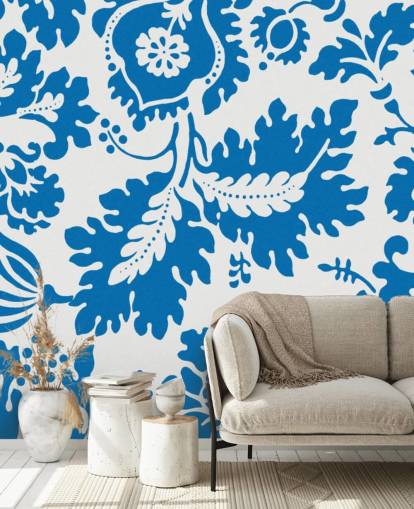 papel de parede padrão floral azul e branco papel de parede padrão floral azul e branco