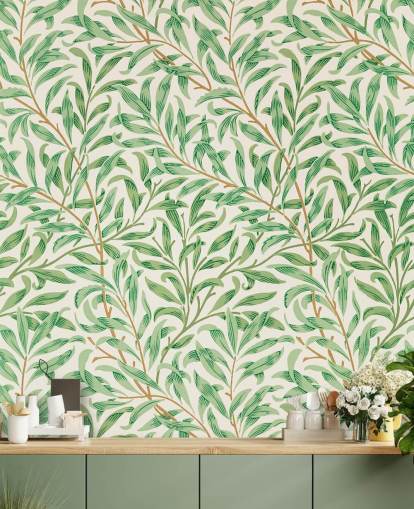 groene bladeren op wit achtergrondbehang