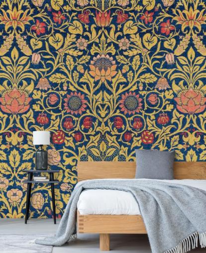 mørke blomstermotiver vintage mønster tapet