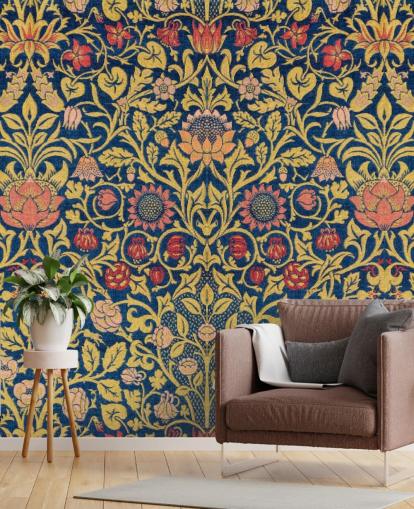 papel de parede padrão vintage floral escuro