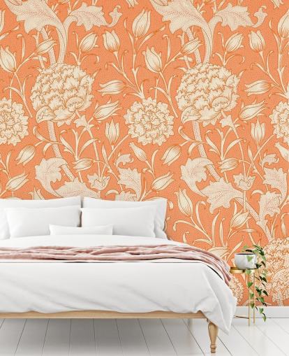 råhvid og orange blomstertapet råhvid og orange blomstertapet